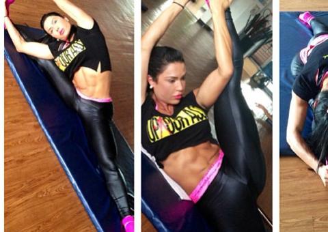 Gracyanne Barbosa se alonga e publica receita de bolo com suplemento