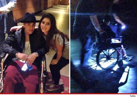 Justin Bieber é flagrado em cadeira de rodas