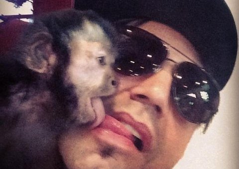 Latino fez selfie dando beijo de língua em macaco