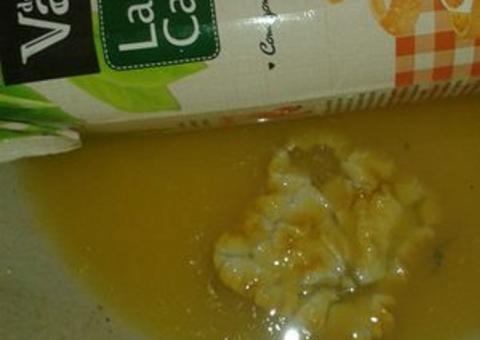 Suco de laranja caseiro com material em decomposição dentro da caixa