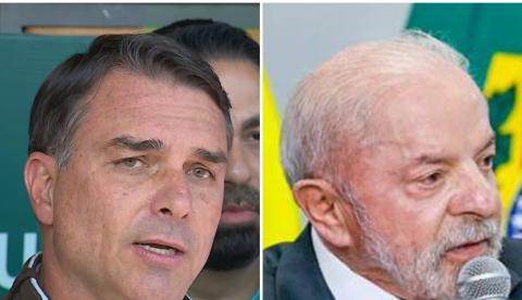 Montagem com o senador Flávio Bolsonaro e o presidente Lula