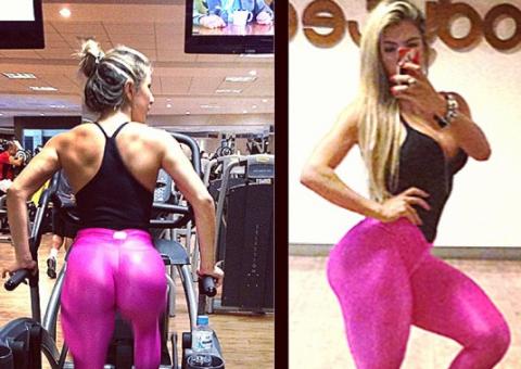 Andrea de Andrade exibe atributos com roupa de academia