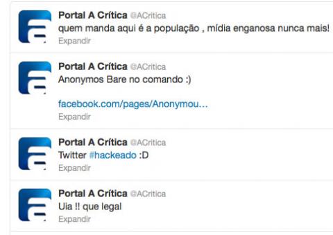 Conta de Acrítica no Twitter é hackeada por facção do Anonymous