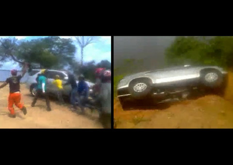 VÍDEO: População joga carro do Prefeito de Coari no barranco