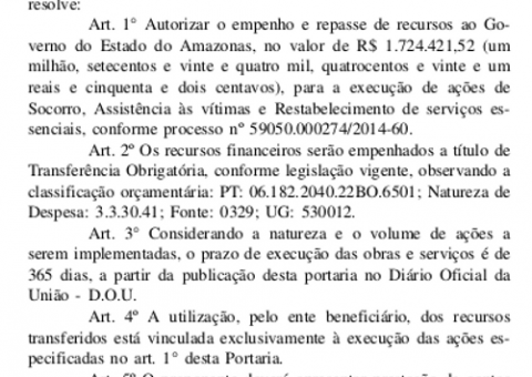 Amazonas tem R$ 1,7 milhão para apoiar desabrigados pela cheia dos rios