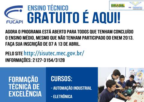 FUCAPI abre vagas remanescentes para o Pronatec