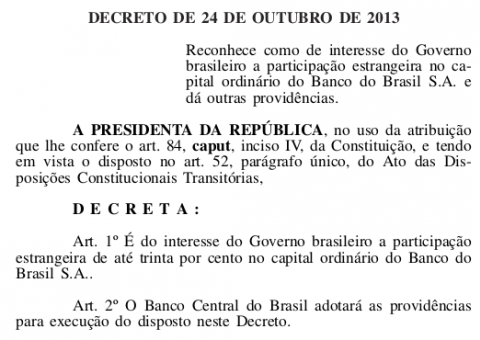 Governo do PT abre capital do Banco do Brasil  a estrangeiros