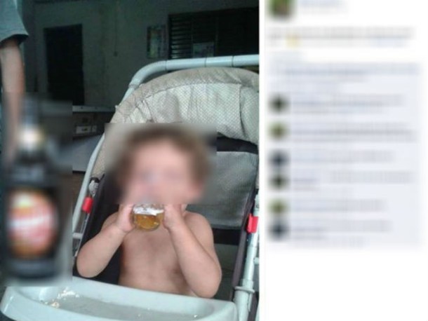 Criança de 1 ano vai para a adoção após pais compartilharem foto do bebê tomando cerveja