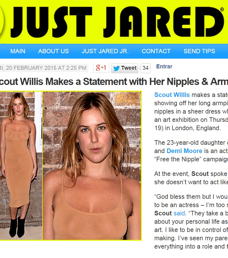  Filha de Bruce Willis e Demi Moore exibe mamilos e axila peluda