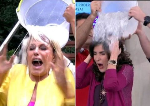 Fátima Bernardes e Ana Maria Braga tomam banho de gelo ao vivo