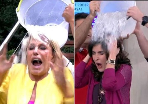 Fátima Bernardes e Ana Maria Braga tomam banho de gelo ao vivo