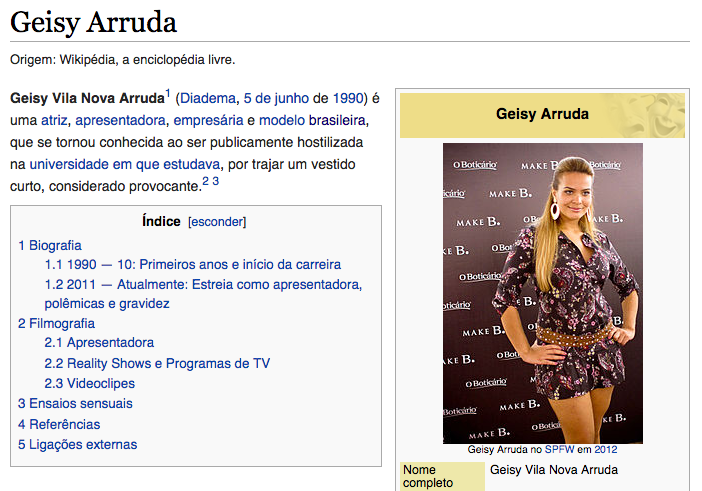 Geisy Arruda na Wikipedia: atriz, apresentadora, empresária e modelo