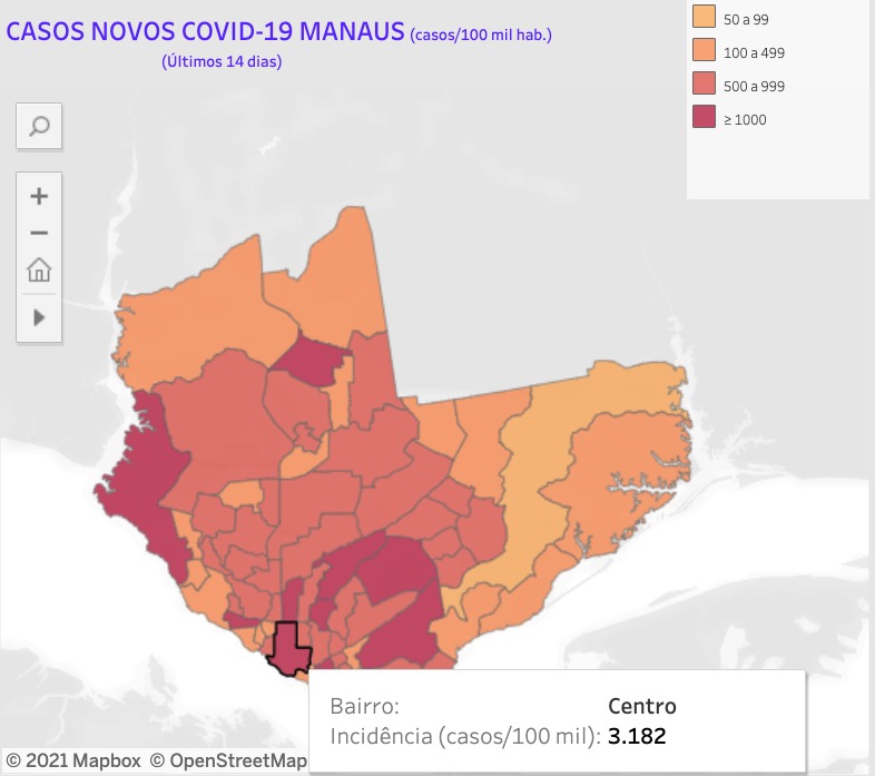 Centro lidera lista de bairros mais afetados pela Covid em Manaus