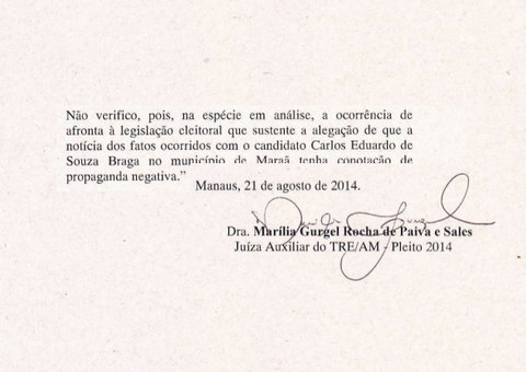Juiza nega recurso do senador Eduardo Braga e diz que Portal do Holanda foi correto