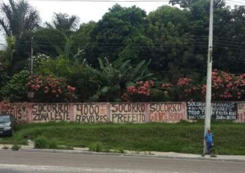 Contra derrubada de árvores, moradores pedem socorro em muro