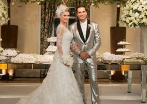 Mãe de Latino comete gafe com Roberto Justus no casamento do cantor