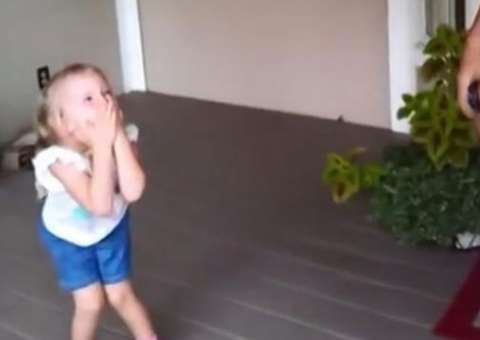 Menina de 3 anos faz sucesso na web após ela abrir presente de aniversário e encontrar pai (soldado) que voltava do Afeganistão