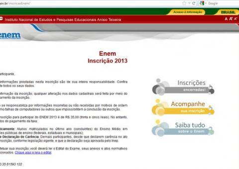 Site do ENEM confunde estudantes e publica o encerramento das inscrições antes da data