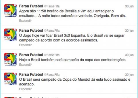 Perfil no Twitter afirma que Fifa já tinha decidido o placar da final da Copa das Confederações