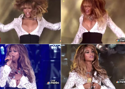 Beyoncé dança e blusa acaba mostrando demais 
