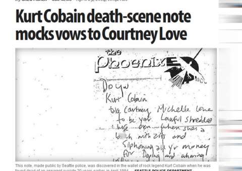 Em bilhete inédito, Cobain chama Courtney de 'vadia com espinhas'