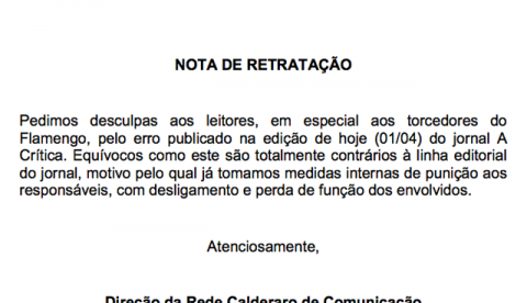 Leia Nota de Retratação do Jornal A Crítica por ter ofendido flamenguistas