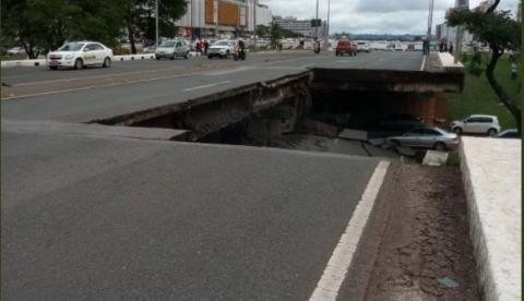 Parte de viaduto desaba sobre carros em Brasília