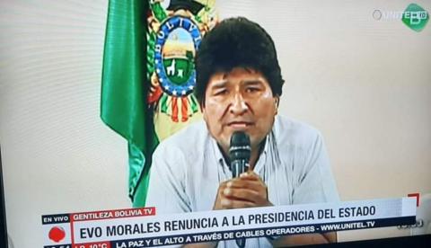Evo Morales anuncia renúncia à presidência da Bolívia