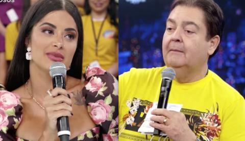 Faustão pergunta de Aline Riscado ao vivo: ‘Tá namorando o Gabigol’