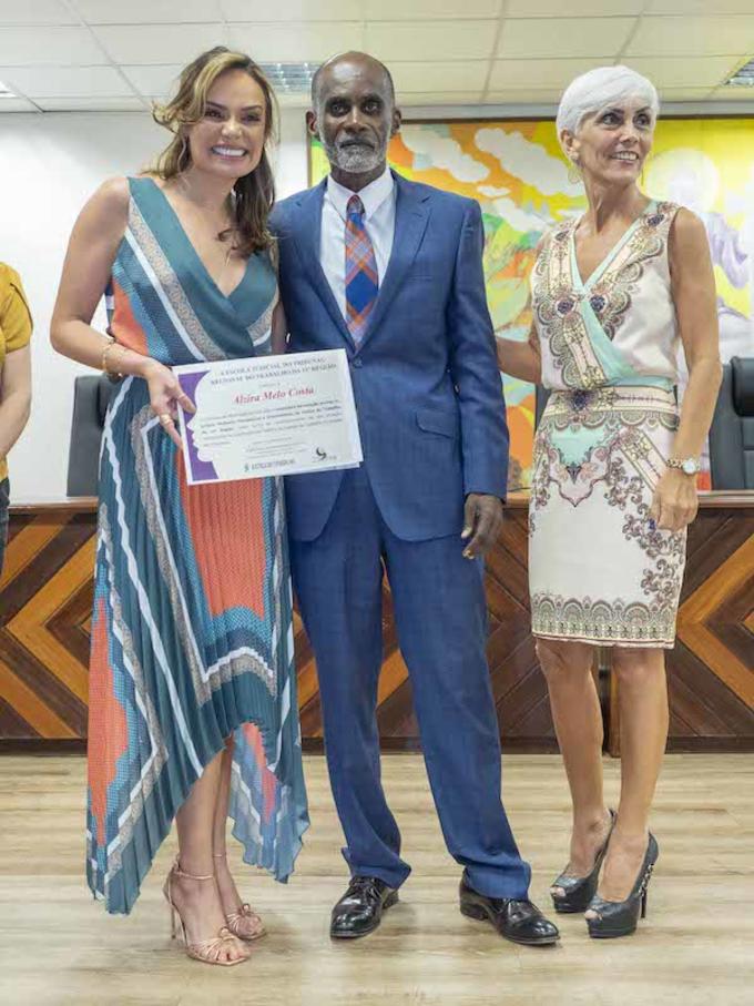 Procuradora Alzira Melo Costa, mais votada, desembargador Audaliphal Hildebrando e a juíza do Trabalho, Maria da Glória Lobo, premiada como mulher de destaque na Justiça do Trabalho