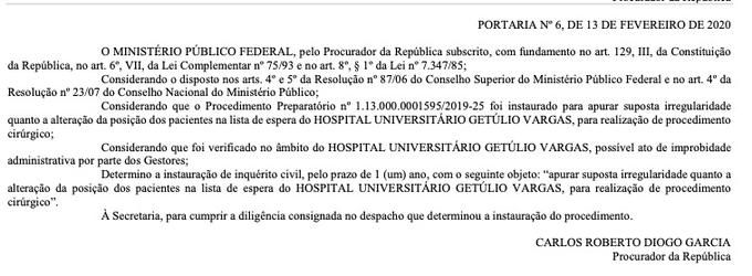 Texto da portaria do MPF