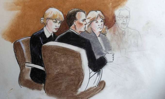 Sketch de julgamento mostra Taylor Swift e mãe ao lado - Jeff Kandyba / AP
