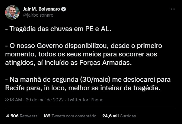 Foto: Reprodu&ccedil;&atilde;o/Twitter Bolsonaro