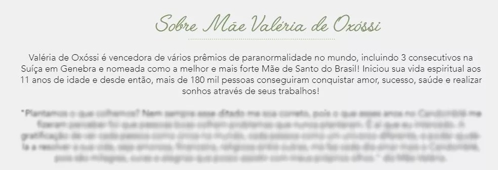 M&atilde;e Val&eacute;ria: a mais forte M&atilde;e de Santo do Brasil, segundo o seu site &mdash; Foto: Reprodu&ccedil;&atilde;o