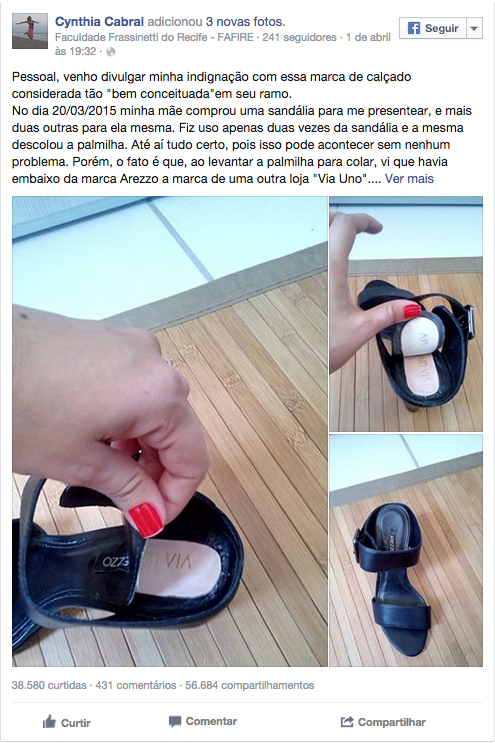 Reprodu&ccedil;&atilde;o / Via Facebook: cynthia.cabral.127