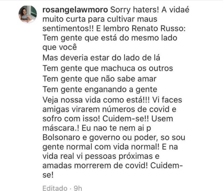 Ros&acirc;ngela posta trecho de m&uacute;sica e associa &agrave; pol&iacute;tica