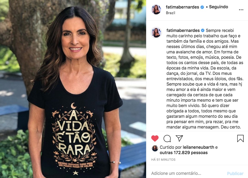 Apresentadora recebeu in&uacute;meras mensagens e v&iacute;deos de admiradores, dando for&ccedil;a para luta contra o c&acirc;ncer. -Foto: Instagram