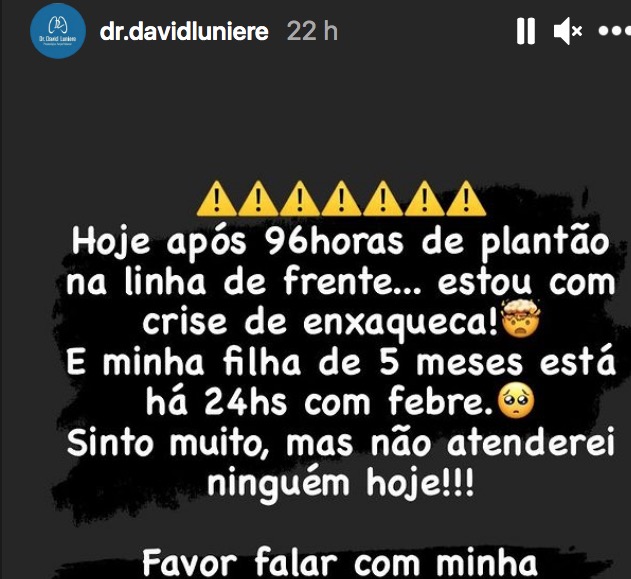 Foto: Post de David antes do desabafo 