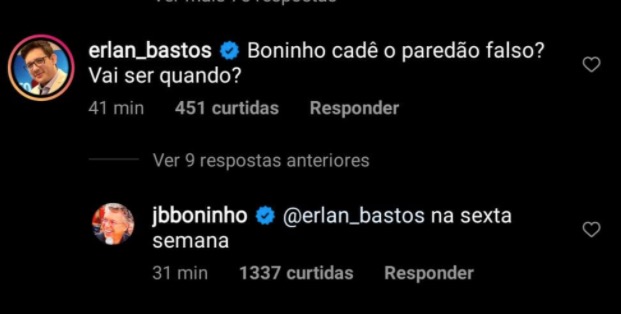 Boninho anuncia data do Pared&atilde;o Falso - Foto: Reprodu&ccedil;&atilde;o/Instagram