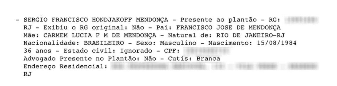 Nome do ator e filia&ccedil;&atilde;o constam no b.o