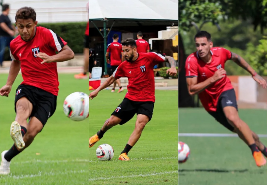 Dudu Hatamoto, Jo&atilde;o Diogo e Lucas Delgado, jogadores do Botafogo-SP &mdash; Foto: Jo&atilde;o Victor Cristov&atilde;o/Ag&ecirc;ncia Botafogo