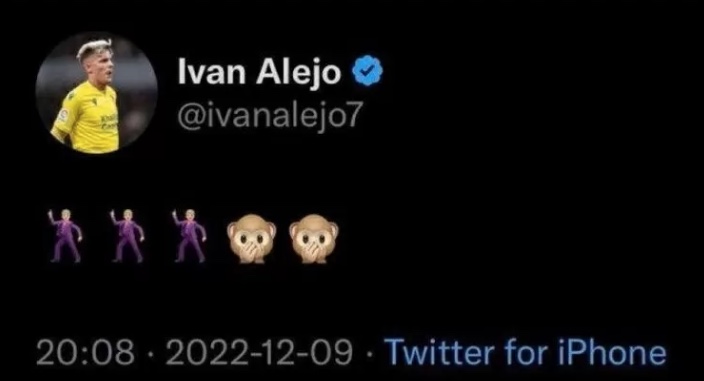 Com emojis de macacos, jogador espanhol fez refer&ecirc;ncia &agrave;s dancinhas dos jogadores brasileiros.