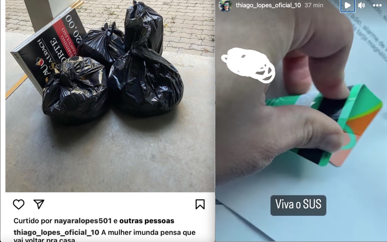 O funcion&aacute;rio p&uacute;blico postou uma foto de sacos de lixo, aparentemente com os pertences da ex-Miss Bumbum, e escreveu na legenda: "A mulher imunda pensa que vai voltar pra casa". 