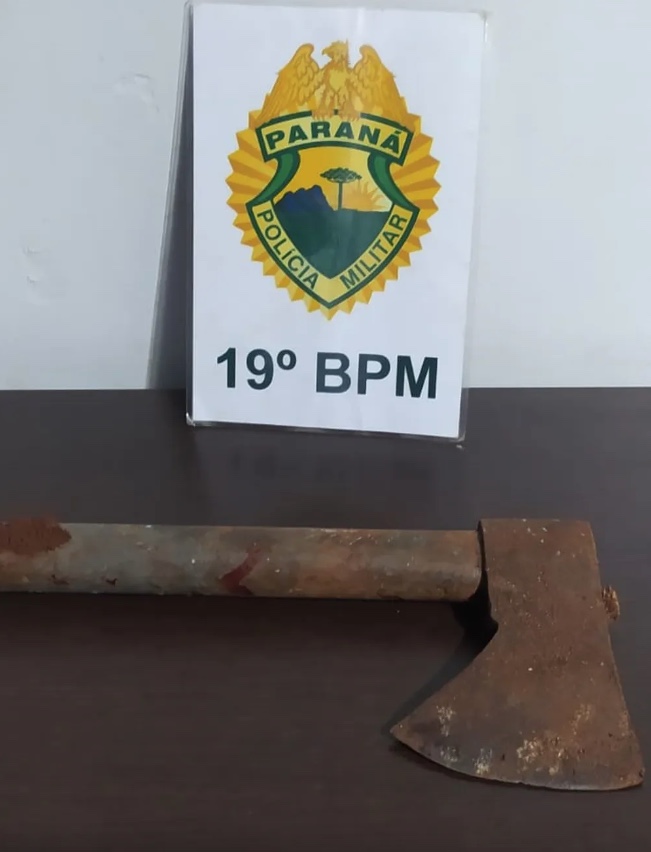 Machado usado para matar o cachorro &mdash; Foto: PM/Toledo