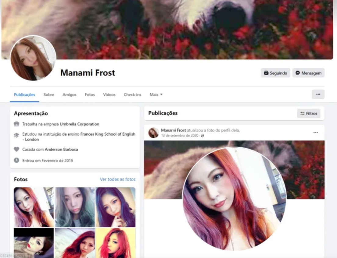 Redes sociais da v&iacute;tima indicavam que ela era casada com o suspeito. &mdash; Foto: Reprodu&ccedil;&atilde;o/RPC