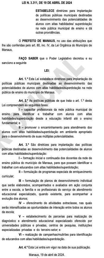 Fonte: Di&aacute;rio da Prefeitura de Manaus