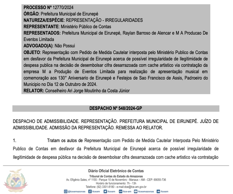 Fonte: Di&aacute;rio oficial do TCE-AM - 25/04/2024