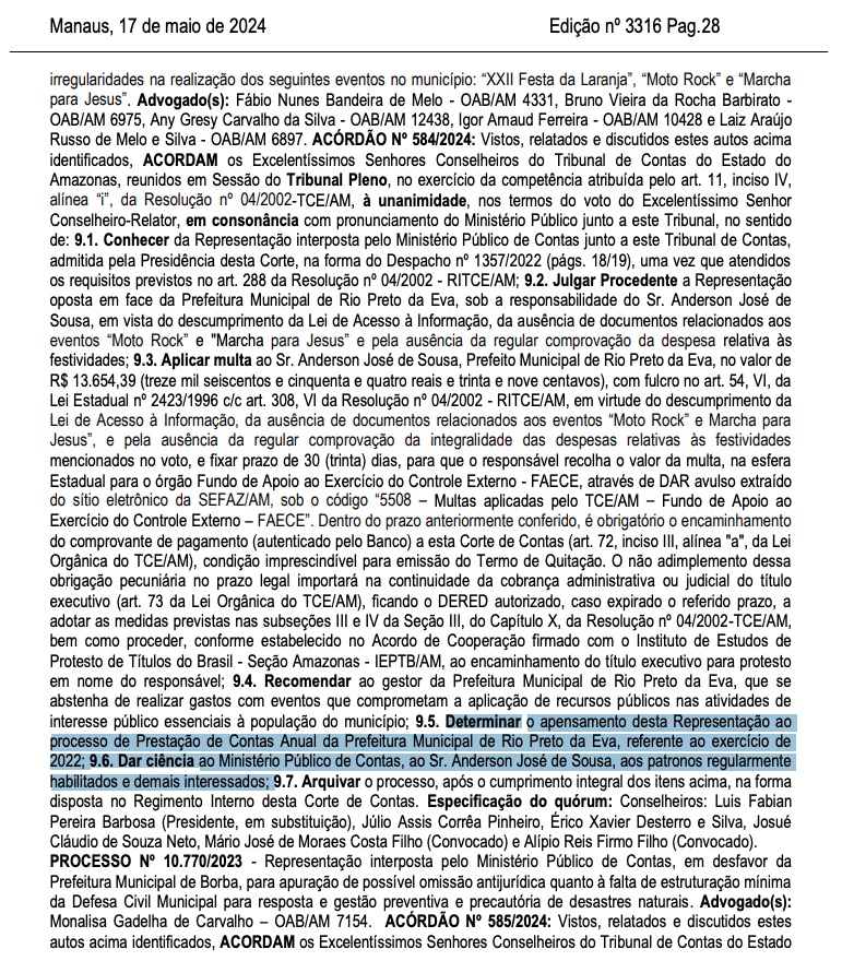 Fonte: Di&aacute;rio do TCE-AM