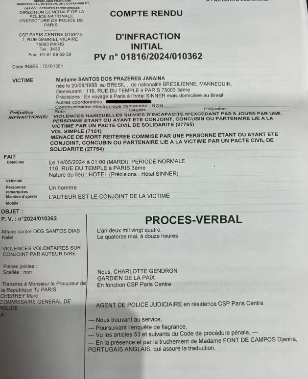 Boletim de ocorr&ecirc;ncia foi registrado pela v&iacute;tima em Paris.