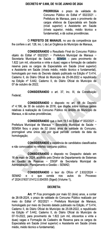 Fonte: Di&aacute;rio da Prefeitura de Manaus 